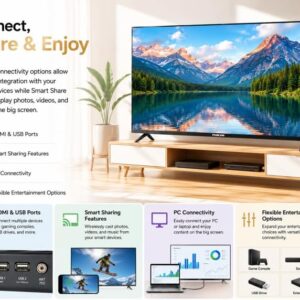 NIKAI 43 Inch QLED Smart TV Full HD 1080p | Android 14 | Built-in WiFi | Frameless Ultra Slim Design | 1GB RAM 8GB Storage | YouTube, Facebook, Web Browser | HDMI & USB | 20W Audio - NTV43QSLED - Image 5