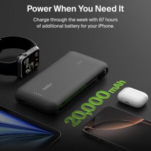 Click to see full view Belkin Portable Charger, Power Bank with Integrated Cable 20K PD 30W - Fast Charging USB-C Power Delivery, Portable Charger for iPhone 17 Series, iPad Pro, Galaxy S25 Series, and More - Black - Image 4