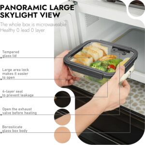 10-Pack Glass Food Storage Containers with Tempered Lids – Borosilicate, Airtight, Oven-Safe (-4°F~950°F), BPA-Free, 4.4 & 1.6 Cup, Leak-Proof, Dishwasher Safe (Gray) - Image 5