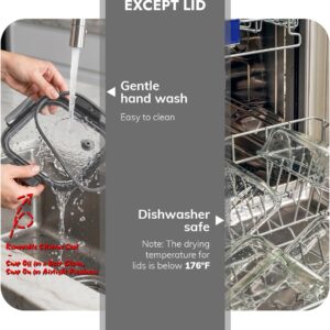 10-Pack Glass Food Storage Containers with Tempered Lids – Borosilicate, Airtight, Oven-Safe (-4°F~950°F), BPA-Free, 4.4 & 1.6 Cup, Leak-Proof, Dishwasher Safe (Gray) - Image 6