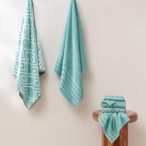 Modern Threads 6 Piece Bath Towel Set – Bathroom Set with 2 Bath Towels, 2 Hand Towels, and 2 Wash Cloths – 100% Cotton, Super Absorbent & Extra Soft – Reversible Classic Diamond (Aqua) - Image 2
