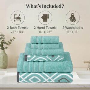 Modern Threads 6 Piece Bath Towel Set – Bathroom Set with 2 Bath Towels, 2 Hand Towels, and 2 Wash Cloths – 100% Cotton, Super Absorbent & Extra Soft – Reversible Classic Diamond (Aqua) - Image 3