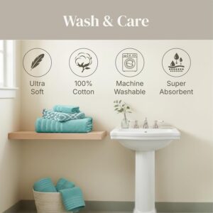 Modern Threads 6 Piece Bath Towel Set – Bathroom Set with 2 Bath Towels, 2 Hand Towels, and 2 Wash Cloths – 100% Cotton, Super Absorbent & Extra Soft – Reversible Classic Diamond (Aqua) - Image 6