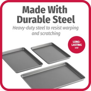 GoodCook Everyday Nonstick Baking Sheet Set, 3 Pack Includes Small (13×9) Medium (15×1) and Large (17×11) Pans Carbon Steel Construction Cookie Sheets Bakeware Set, Gray - Image 6