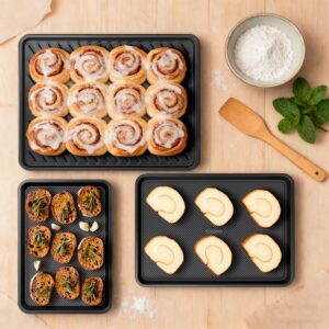 Nonstick Cookie Sheets for Baking with Cooling Rack Set of 4, 0.8mm Thick Heavy Duty Baking Sheets for Oven, Half/Quarter/Jelly Roll Pans Oven Trays, Baking Pan Set with Diamond Texture - Image 2