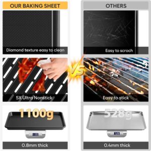 Nonstick Cookie Sheets for Baking with Cooling Rack Set of 4, 0.8mm Thick Heavy Duty Baking Sheets for Oven, Half/Quarter/Jelly Roll Pans Oven Trays, Baking Pan Set with Diamond Texture - Image 6