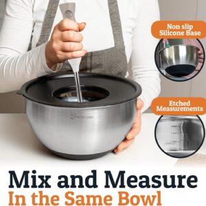 Stainless Steel Mixing Bowls with Lids Set, 3 Grater Attachments, Airtight Lids, Non-Slip Silicone Base Mixing Bowl Set, Large Prep Metal Mixing Bowls for Kitchen, Black - Image 3