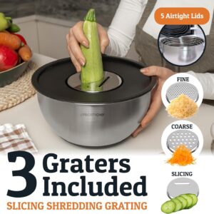 Stainless Steel Mixing Bowls with Lids Set, 3 Grater Attachments, Airtight Lids, Non-Slip Silicone Base Mixing Bowl Set, Large Prep Metal Mixing Bowls for Kitchen, Black - Image 8
