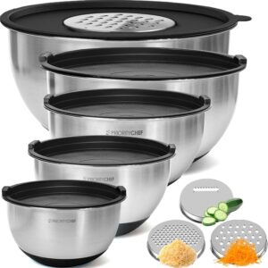 Stainless Steel Mixing Bowls with Lids Set, 3 Grater Attachments, Airtight Lids, Non-Slip Silicone Base Mixing Bowl Set, Large Prep Metal Mixing Bowls for Kitchen, Black - Image 9
