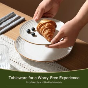 Famiware Jupiter 18-Piece Stoneware Dinnerware Sets for 6 – Handcrafted Plates and Bowls with Speckles & Embossed Swirls, Chip & Scratch Resistant, Modern Rustic Dishes for Daily & Formal Use, White - Image 3