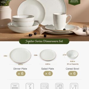 Famiware Jupiter 18-Piece Stoneware Dinnerware Sets for 6 – Handcrafted Plates and Bowls with Speckles & Embossed Swirls, Chip & Scratch Resistant, Modern Rustic Dishes for Daily & Formal Use, White - Image 6