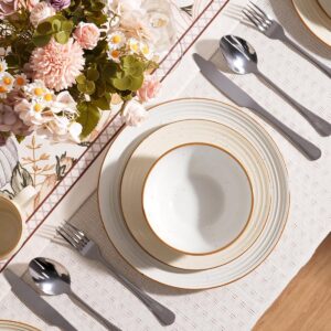 Famiware Jupiter 18-Piece Stoneware Dinnerware Sets for 6 – Handcrafted Plates and Bowls with Speckles & Embossed Swirls, Chip & Scratch Resistant, Modern Rustic Dishes for Daily & Formal Use, White - Image 8