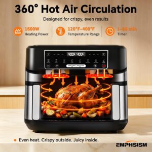 Emphsism 12QT Large Dual Zone Air Fryer with Divider, Match Cook & Smart Finish, Air Fry/Roast/Bake/Toast/Dehydrate/Reheat/Keep Warm/Preheat, Nonstick Dishwasher-Safe Basket, Digital Touchscreen - Image 6
