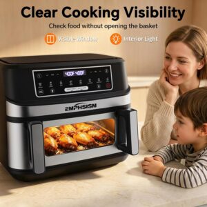 Emphsism 12QT Large Dual Zone Air Fryer with Divider, Match Cook & Smart Finish, Air Fry/Roast/Bake/Toast/Dehydrate/Reheat/Keep Warm/Preheat, Nonstick Dishwasher-Safe Basket, Digital Touchscreen - Image 7