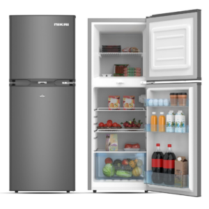 Nikai 190L Gross/138L Net, Double Door Refrigerator with Vegetable Crisper & Adjustable Glass Shelves, Defrosting & Temperature Control, Ideal for Kitchen, Bedroom, Office & Hotels - NRF190DN4S Silver - Image 1