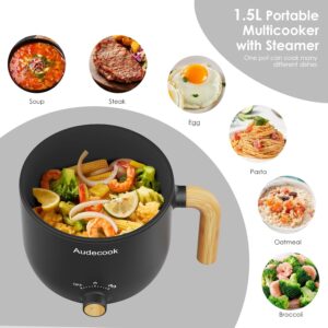 Audecook Electric Hot Pot with Steamer, 1.5L Portable Rapid Mini Cooker, Multifunctional Non-Stick Electric Skillet for Stir Fry/Stew/Steam (black) - Image 2