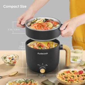 Audecook Electric Hot Pot with Steamer, 1.5L Portable Rapid Mini Cooker, Multifunctional Non-Stick Electric Skillet for Stir Fry/Stew/Steam (black) - Image 3