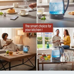 1.7L Borosilicate Glass Electric Kettle with Stainless Steel Heating Plate, LED Indicator & Auto Cut-Off - Image 3