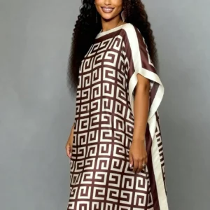 Elegant Plus Size African Print Silk Dress with Scarf 2 Piece Set Fashionable Middle Eastern Kaftan Robe for Women - Image 6