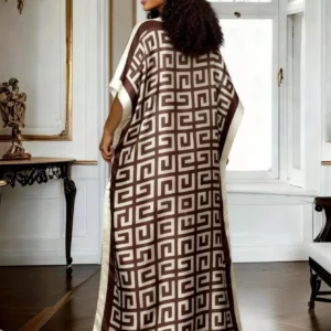 Elegant Plus Size African Print Silk Dress with Scarf 2 Piece Set Fashionable Middle Eastern Kaftan Robe for Women - Image 5