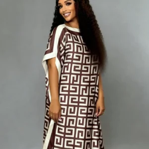 Elegant Plus Size African Print Silk Dress with Scarf 2 Piece Set Fashionable Middle Eastern Kaftan Robe for Women - Image 4