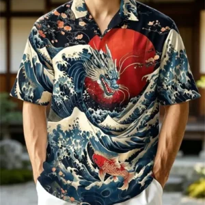 New Xianhe Plum Blossom Ink Printed Short Sleeve Shirt Texture Men's Versatile Casual Short Sleeve Top - Image 2
