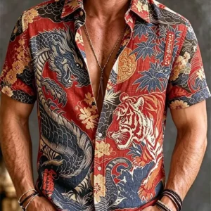 New Xianhe Plum Blossom Ink Printed Short Sleeve Shirt Texture Men's Versatile Casual Short Sleeve Top - Image 9