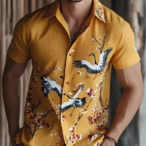New Xianhe Plum Blossom Ink Printed Short Sleeve Shirt Texture Men's Versatile Casual Short Sleeve Top - Image 8