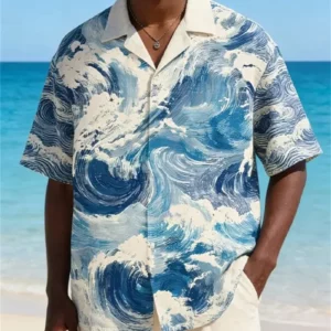 New Xianhe Plum Blossom Ink Printed Short Sleeve Shirt Texture Men's Versatile Casual Short Sleeve Top - Image 6