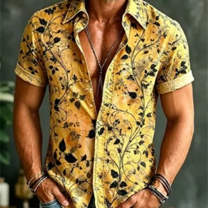 New Xianhe Plum Blossom Ink Printed Short Sleeve Shirt Texture Men's Versatile Casual Short Sleeve Top - Image 5