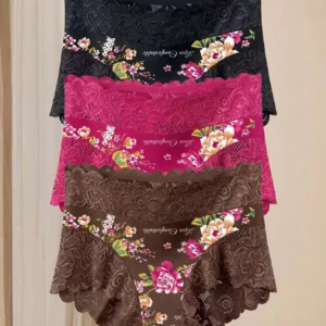 3Pcs Floral Print Lace Mid-rise Panties Vintage Floral High Elastic Comfort Underwear Women Trendy Popular Briefs,Ideal for Dai - Image 6