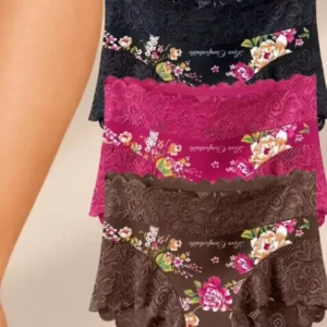 3Pcs Floral Print Lace Mid-rise Panties Vintage Floral High Elastic Comfort Underwear Women Trendy Popular Briefs,Ideal for Dai - Image 5