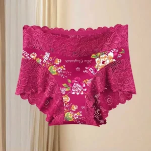 3Pcs Floral Print Lace Mid-rise Panties Vintage Floral High Elastic Comfort Underwear Women Trendy Popular Briefs,Ideal for Dai - Image 4