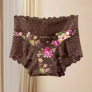 3Pcs Floral Print Lace Mid-rise Panties Vintage Floral High Elastic Comfort Underwear Women Trendy Popular Briefs,Ideal for Dai - Image 3