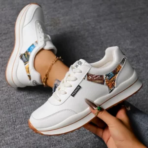 Ladies New Style Trendy Casual Shoes Lace-up Flat-soled Color Matching Vulcanized Shoes Women's Tennis Running Thick-soled Shoes - Image 1
