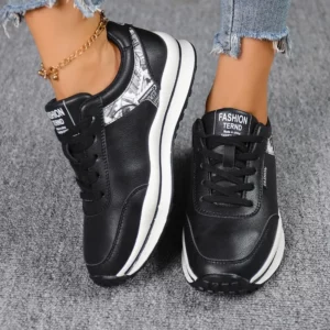 Ladies New Style Trendy Casual Shoes Lace-up Flat-soled Color Matching Vulcanized Shoes Women's Tennis Running Thick-soled Shoes - Image 4