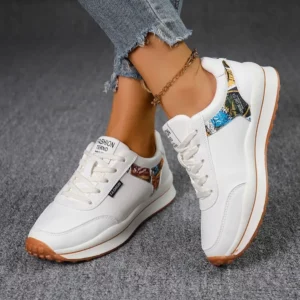 Ladies New Style Trendy Casual Shoes Lace-up Flat-soled Color Matching Vulcanized Shoes Women's Tennis Running Thick-soled Shoes - Image 5