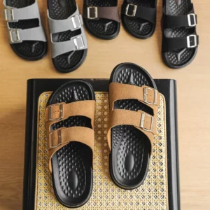 Summer Genuine Suede Leather Slippers Men Exclusive Adjustable Arch Support Mule Shoes Classic Cork Insole Big Size 39-45 - Image 1