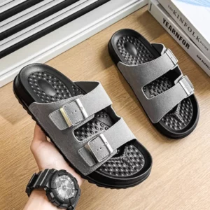 Summer Genuine Suede Leather Slippers Men Exclusive Adjustable Arch Support Mule Shoes Classic Cork Insole Big Size 39-45 - Image 5