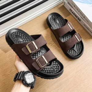 Summer Genuine Suede Leather Slippers Men Exclusive Adjustable Arch Support Mule Shoes Classic Cork Insole Big Size 39-45 - Image 6