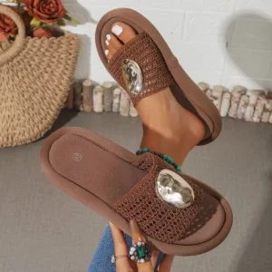 new women hollowed out breathable toe cap half drag thick sole temperament metal decoration versatile fashion beach slippers - Image 2