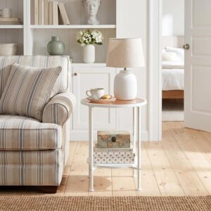 2 Tier Round Side Table with Tempered Amber Glass Top, White Metal End Table for Small Spaces, Bedroom, Living Room,Cute Retro Aesthetic Nightstand, Modern Vibe Accent Table for Plant & Decor - Image 5
