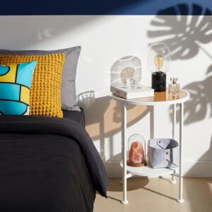 2 Tier Round Side Table with Tempered Amber Glass Top, White Metal End Table for Small Spaces, Bedroom, Living Room,Cute Retro Aesthetic Nightstand, Modern Vibe Accent Table for Plant & Decor - Image 8