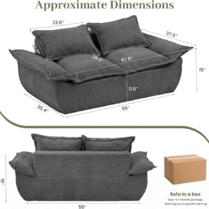 55" Convertible Corduroy Sofa Bed, Boneless Foldable Loveseat Sleeper Couch, Compressed Foam Floor Sofa with Removable Cushions & Pillows for Small Space Living Room - Image 2