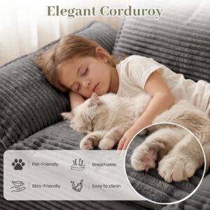 55" Convertible Corduroy Sofa Bed, Boneless Foldable Loveseat Sleeper Couch, Compressed Foam Floor Sofa with Removable Cushions & Pillows for Small Space Living Room - Image 3