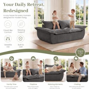 55" Convertible Corduroy Sofa Bed, Boneless Foldable Loveseat Sleeper Couch, Compressed Foam Floor Sofa with Removable Cushions & Pillows for Small Space Living Room - Image 4