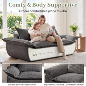 55" Convertible Corduroy Sofa Bed, Boneless Foldable Loveseat Sleeper Couch, Compressed Foam Floor Sofa with Removable Cushions & Pillows for Small Space Living Room - Image 7
