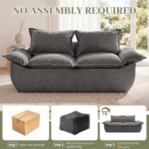 55" Convertible Corduroy Sofa Bed, Boneless Foldable Loveseat Sleeper Couch, Compressed Foam Floor Sofa with Removable Cushions & Pillows for Small Space Living Room - Image 8