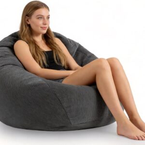 4FT Memory Foam Bean Bag Chairs for Adults Women Men Teen Sofa Comfoy Chair Large Beans Bags Sofa Dark Grey 4FT - Image 3