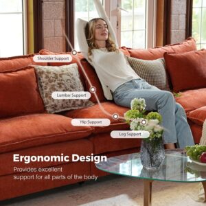 150" U Shaped Cloud Couch Sectional, Comfy Cloud Modular Sofa with Movable Ottoman, 7-Seat Deep Seat Modern Cloud Sofa, Couches for Living Room, Bedroom and Apartment, Chenille, Orange - Image 3